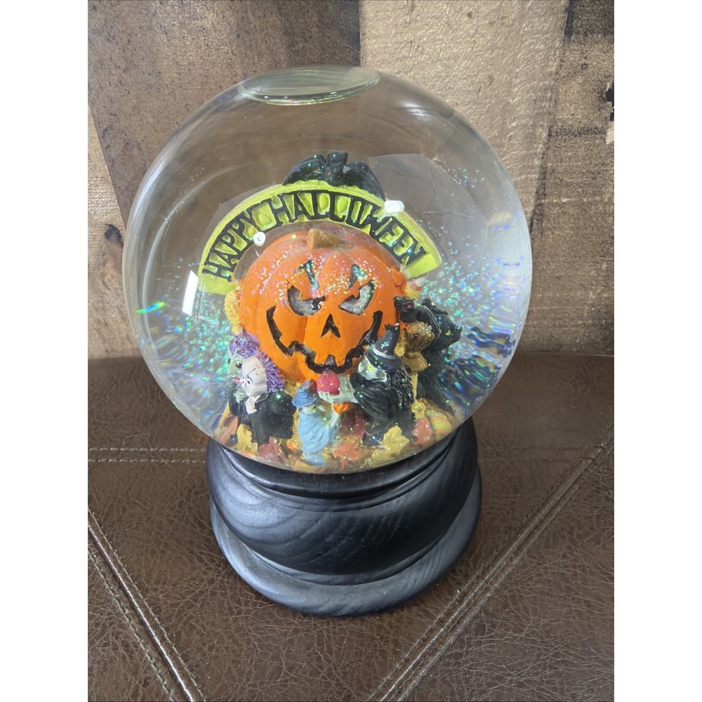 Vtg Halloween Musical Snow Globe Pumpkin Witch Plays Ding Dong The Witch Is Dead